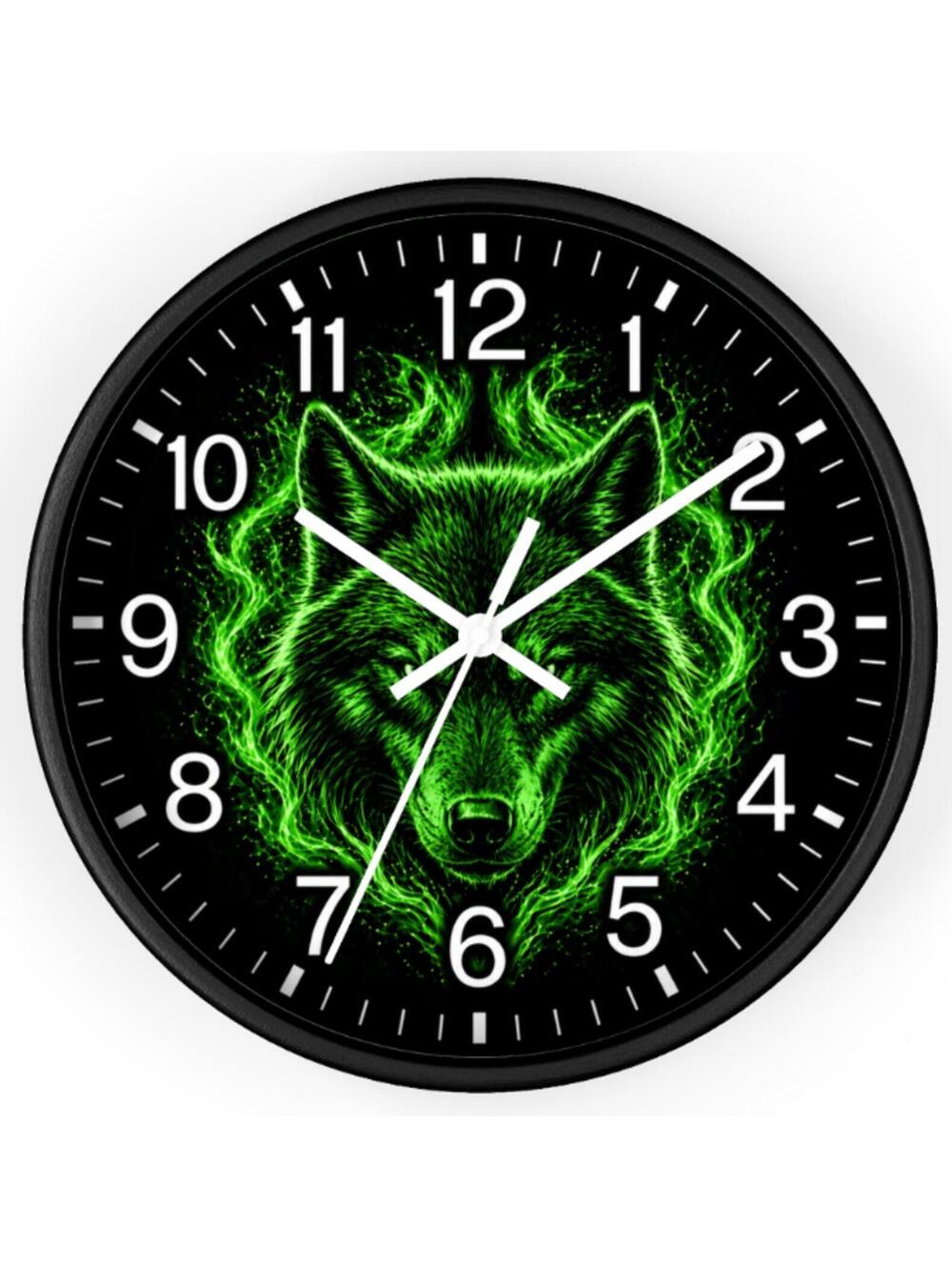 Glow in Dark Wolf Wall Clock Green Luminous Animal Art Home Decor
